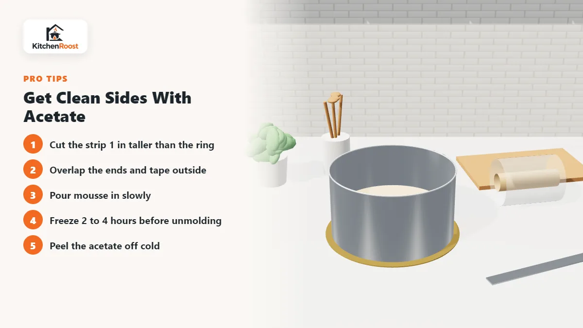 Adjustable cake ring lined with an acetate cake collar