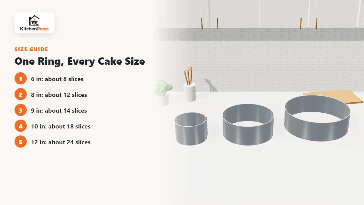 Adjustable cake ring set to small, medium and large sizes
