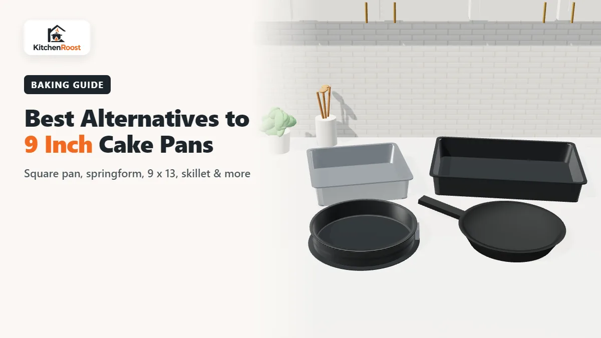 Alternatives to a 9 inch cake pan: square pan, 9x13 pan, springform and cast iron skillet