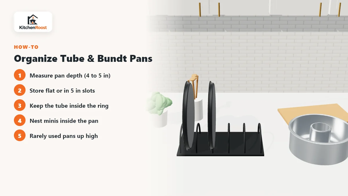Organize Tube and Bundt Pans for angel food cake pans