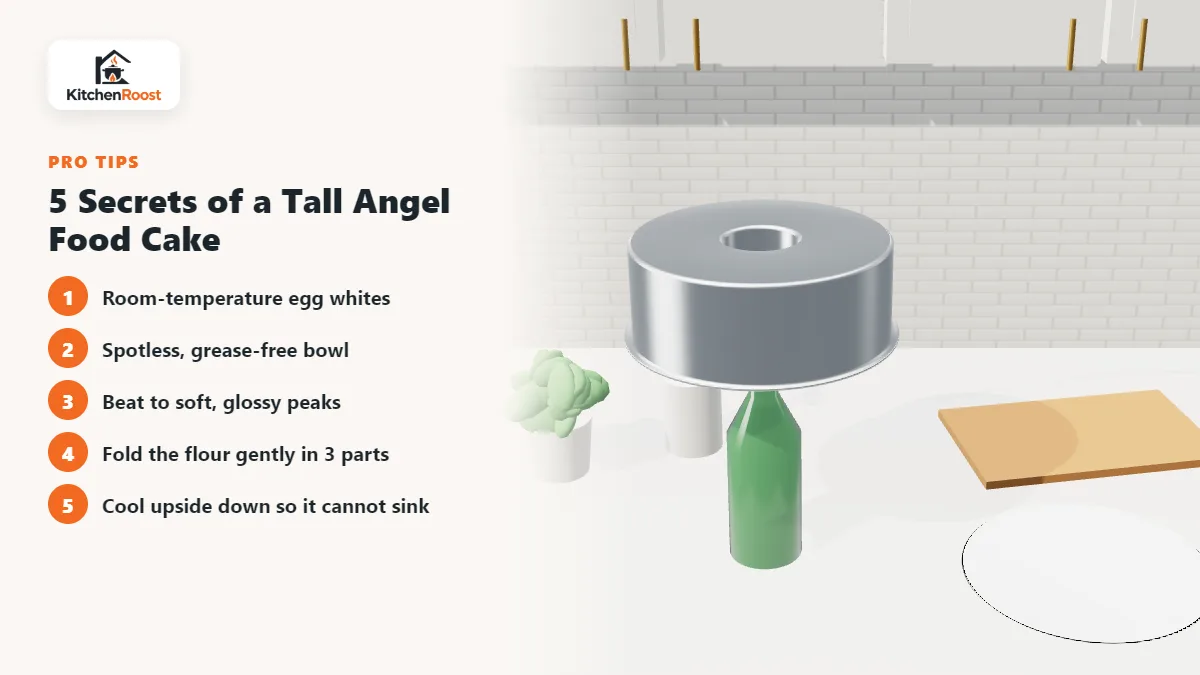 Tips for a tall angel food cake with the pan cooling upside down