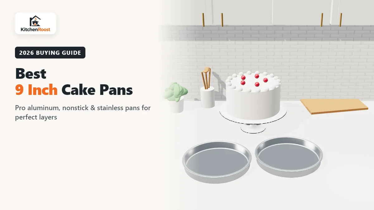 Best 9 inch cake pans on a marble counter in an American kitchen