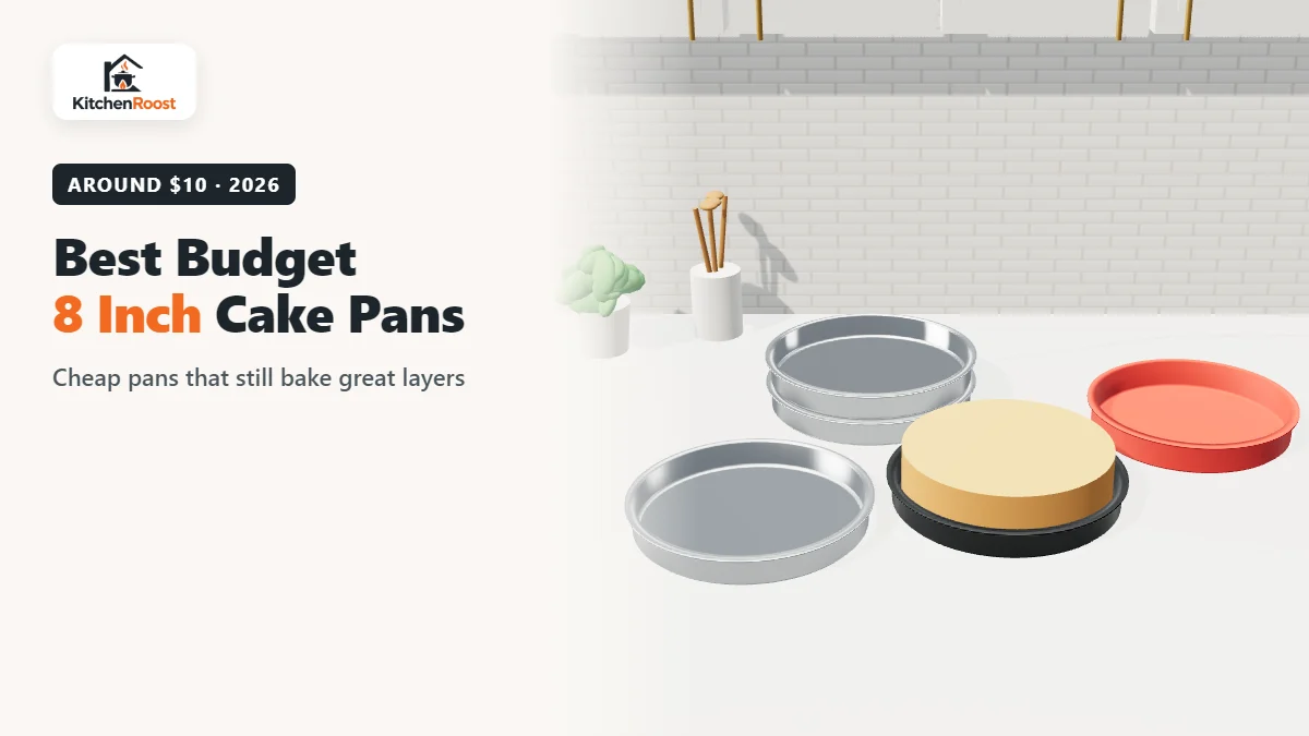 Budget 8 inch cake pans in aluminum, nonstick and silicone in an American kitchen