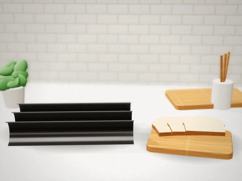KITESSENSU Nonstick Perforated Baguette Pan, 4 Loaves in a home kitchen